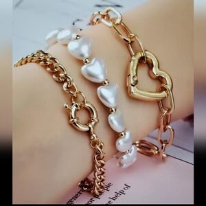 A Girl Thing Gold and White Heart Bracelets